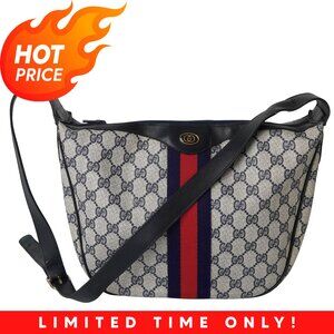 GUCCI Vintage Sherry Line Shoulder Bag Navy | GG Pattern | Interlocking G emblem